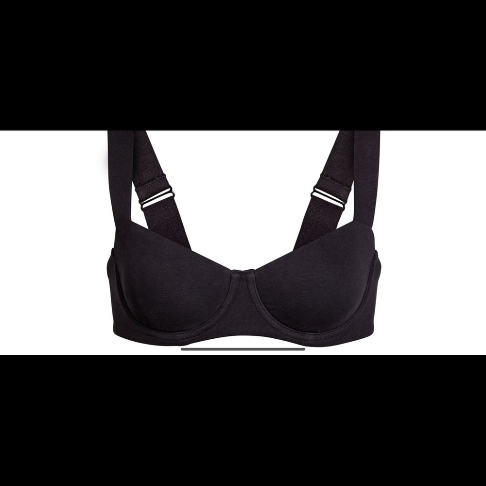 SKIMS cotton wide strap balconette bra in black